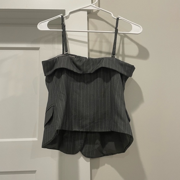Olia Pinstripe Button Front Bustier Top - Charcoal - Picture 5 of 7